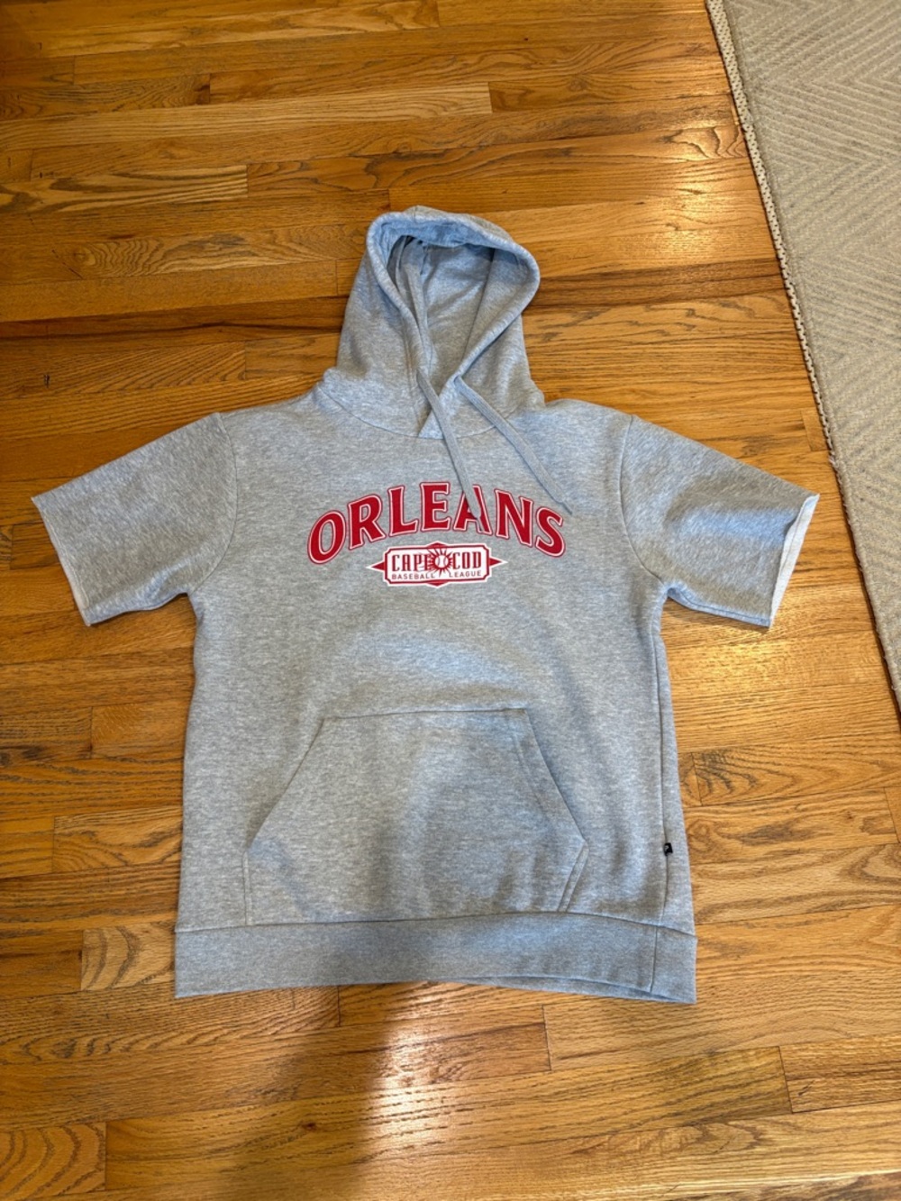 Orleans, Cape Cod, baseball league cropped sleeved, hooded sweatshirt